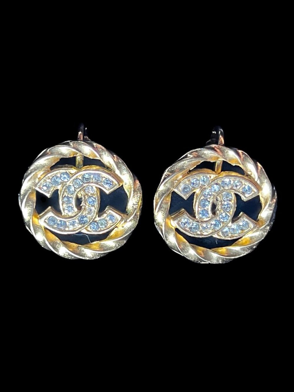 Chanel Vintage CC Rhinestone Clip on Earrings in Gold
